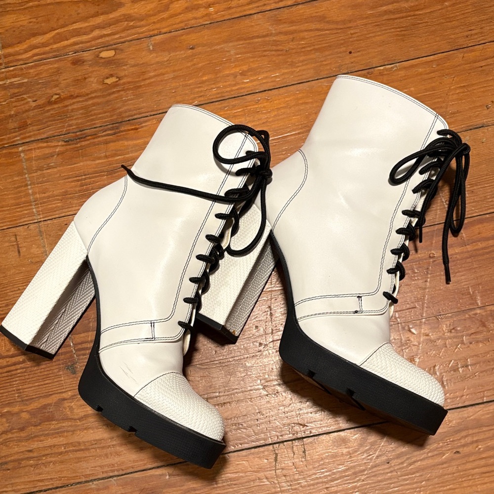 Stylish White Lace-Up Ankle Boots